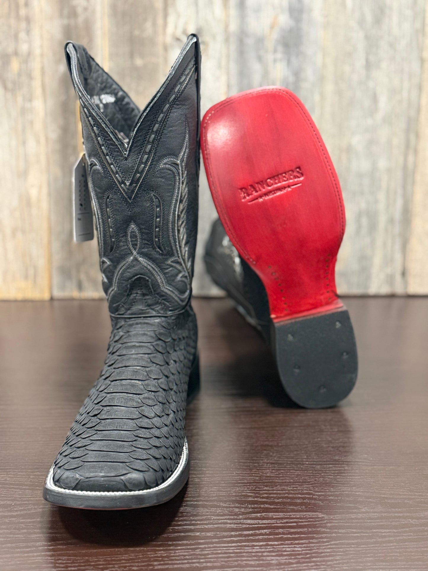 RANCHERS PYTHON BLACK MATTE RED BOTTOM WITH WHITE STITCHING