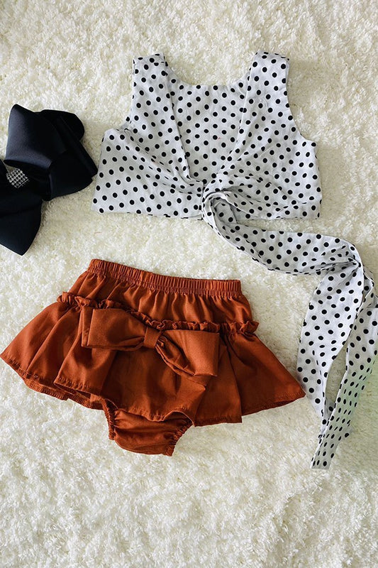 DLH2525 | GIRL'S BURNT ORANGE & POLKA DOTS BABY 3PC SET