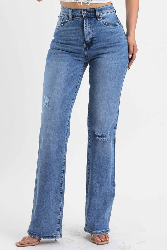 P6007 | VIBRANT WOMEN'S MEDIUM STONE HIGH RISE STRAIGHT LEG JEAN JEANS