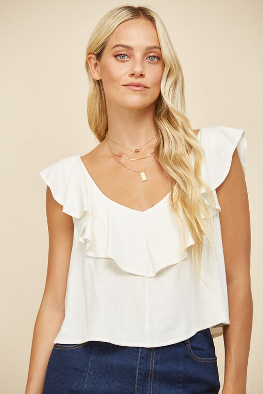 W1459TIA | WOMENS RUFFLED CROPPED BLOUSE