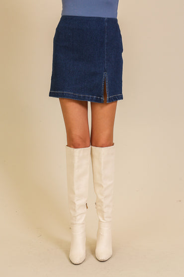 MS2609 | TIMING WOMENS BACK ZIPPER MINI DENIM SKIRT