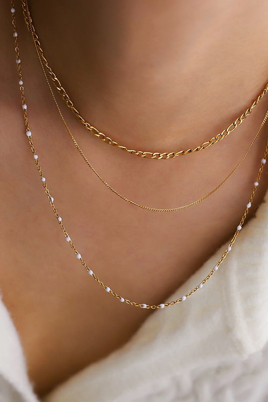 18K NON-TARNISH STAINLESS STEEL LAYERED 3-1 CHAIN NECKLACE