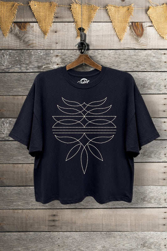 TC550-P6976 WOMEN'S BOOT STITCH BOXY S/S CROP TOP