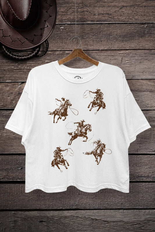TC550-P6998 | WOMENS HORSEBACK COWBOYS CROPPED TEE