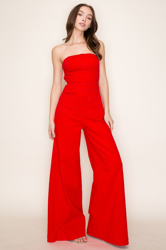 W4406RIC | OFF SHOULDER WIDE LEG JUMPSUIT