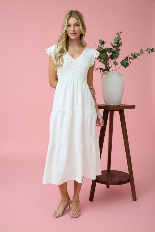 CR2179 | FLUTTER SLEEVE MAXI DRESS