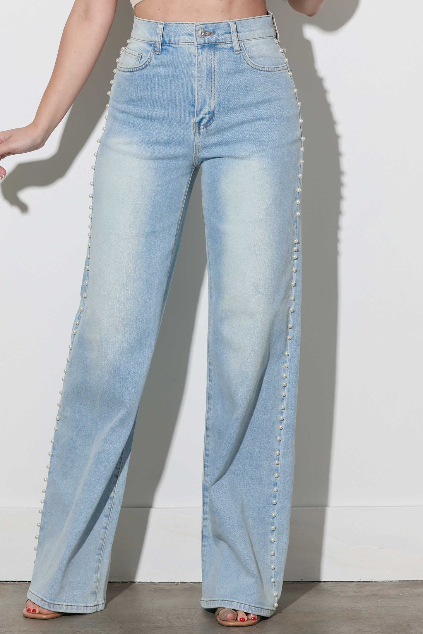 XPT178 | VIBRANT WOMEN'S LIGHT STONE PEARL HIGH RISE JEAN