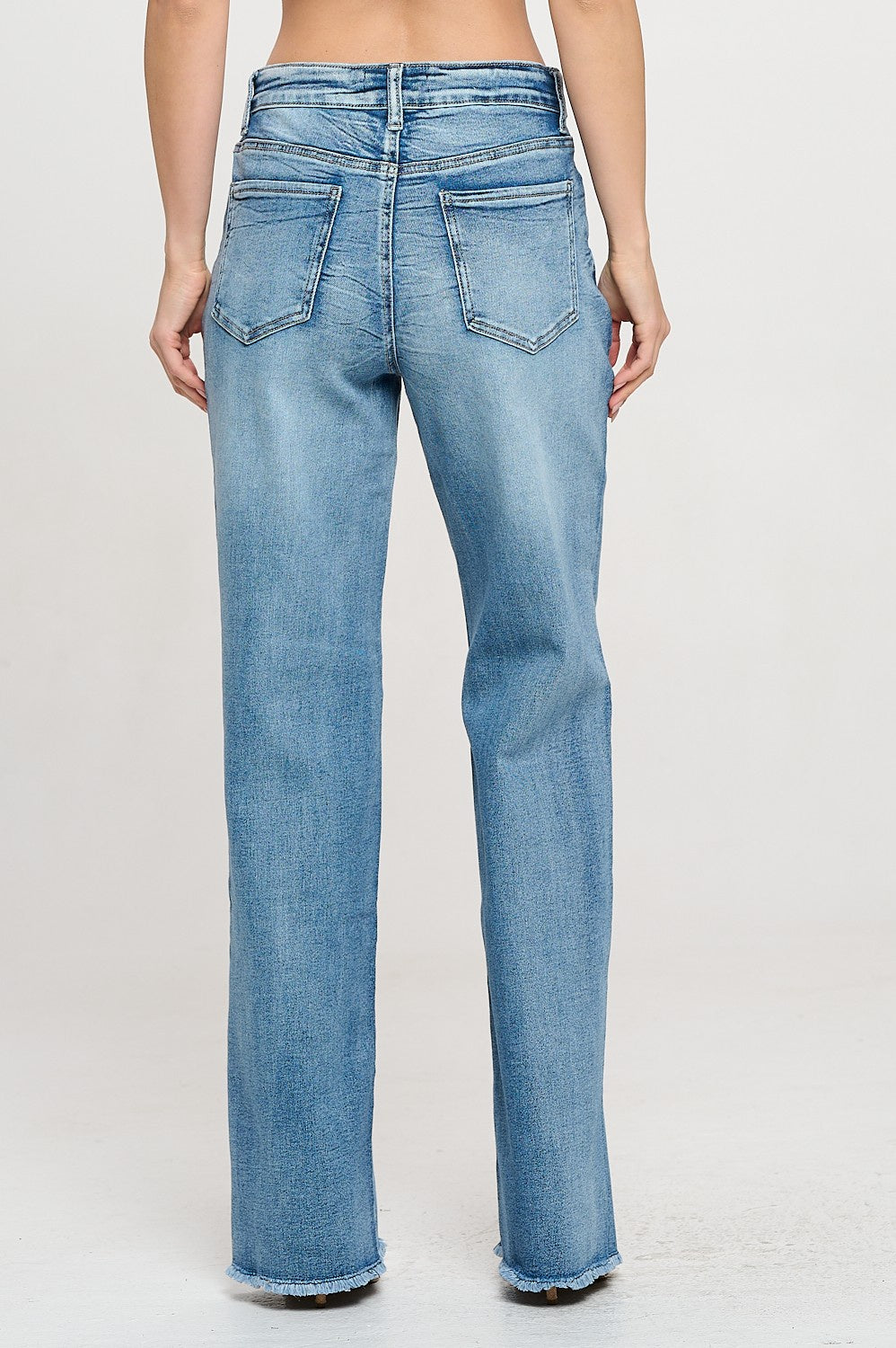 LVB-334 | WOMEN'ST LENGTH 32" HIGH WAISTED STRETCH WIDE LEG JEAN - MID SAND