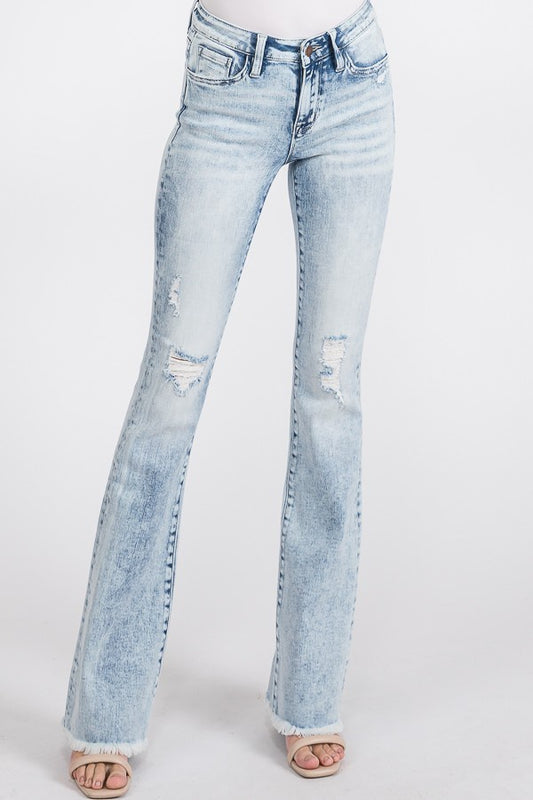 T938MF | PETRA153 WOMENS MID RISE FLARE JEAN - LIGHT WASH