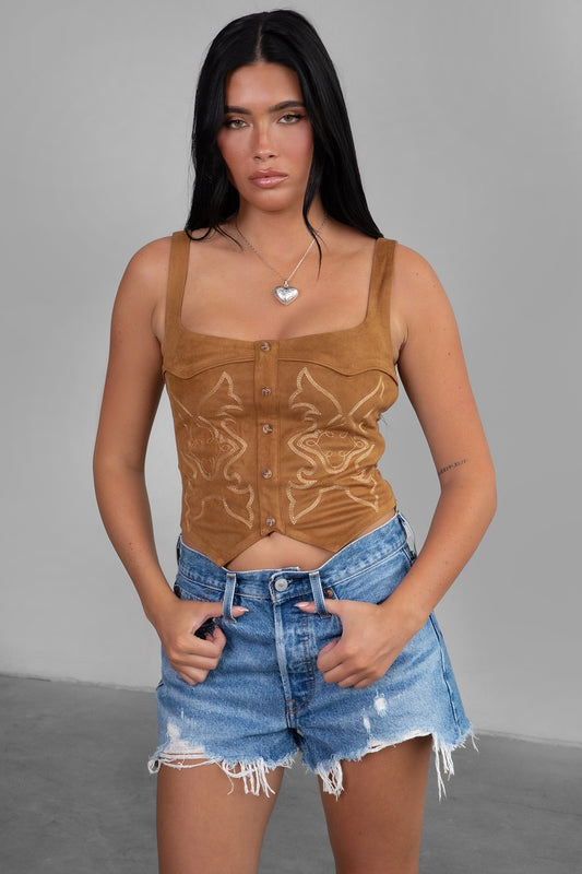 TA30281 | WOMENS EMBROIDERED CROP TOP