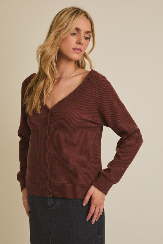 T11515 | WOMENS V NECK CARDIGAN TOP