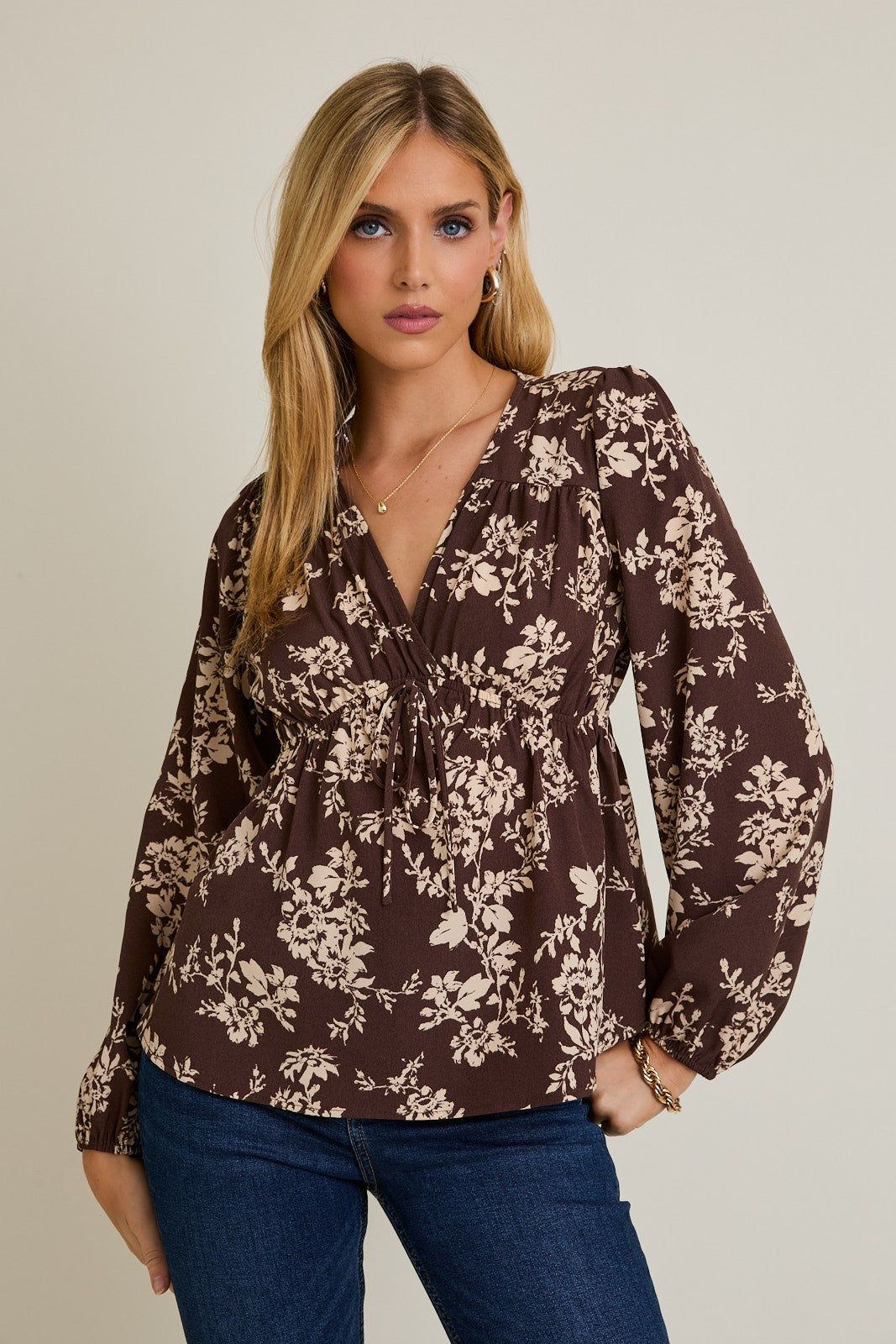 ET2621 | WOMENS V NECK L/S FLORAL TOP