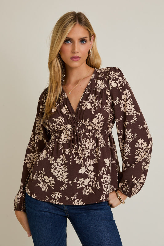 ET2621 | WOMENS V NECK L/S FLORAL TOP