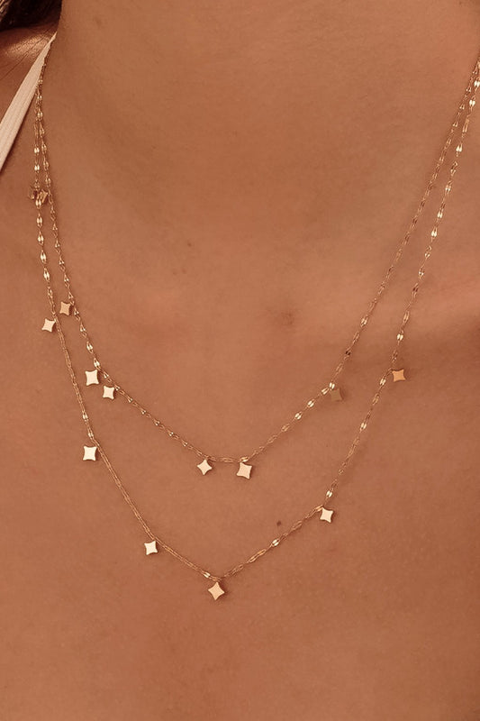 18K NON-TARNISH STAINLESS STEEL STARS 2PC LAYERED CHAIN NECKLACE