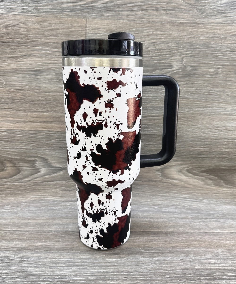 COW PRINT WESTERN 40oz STAINLESS STEEL TUMBLER CUP