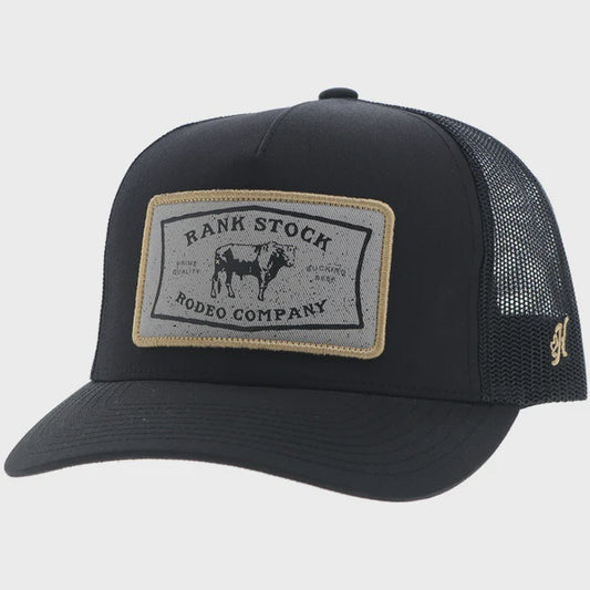2561T-BK | HOOEY RANK STOCK BLACK/BLACK RECTANGLE PATCH CAP