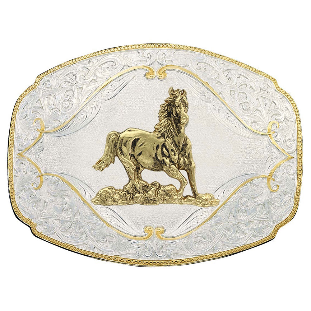 2920-463 | MONTANA SILVERSMITHS GOLD FLOURSIH WESTERN GALLOPING HORSE BUCKLE