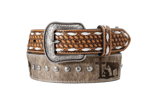 D100020608 | 3D MEN'S CALF HAIR LASER CUT COWBOY PRAYER BELT - TAN