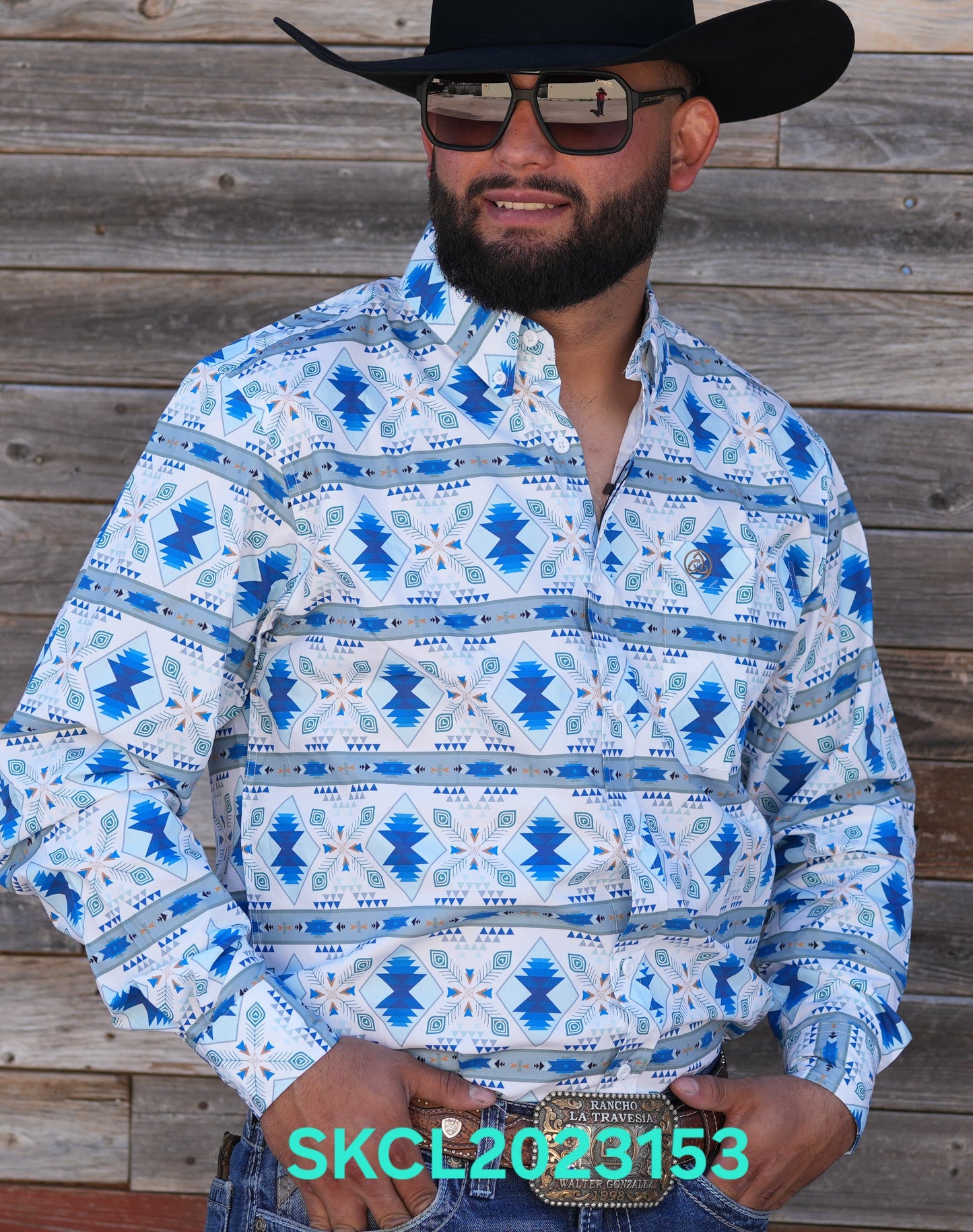 SKCL2023153 CUEROLINE WHITE/BLUE L/S BUTTON UP SHIRT