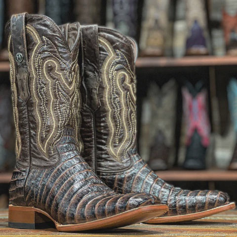 TM201704 TANNERMARK MEN'S MARSHALL MARBLE BROWN IMITATION CAIMAN BOOT