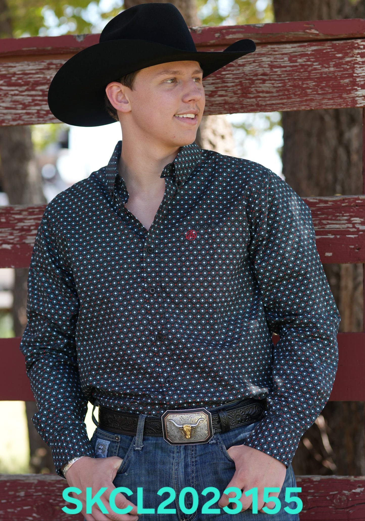 SKCL2023155 CUEROLINE BLACK/RED L/S BUTTON UP SHIRT