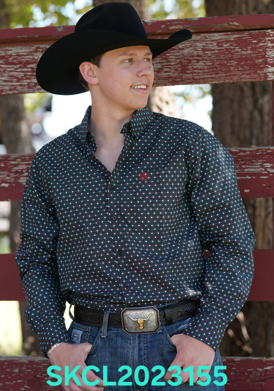 SKCL2023155 CUEROLINE BLACK/RED L/S BUTTON UP SHIRT