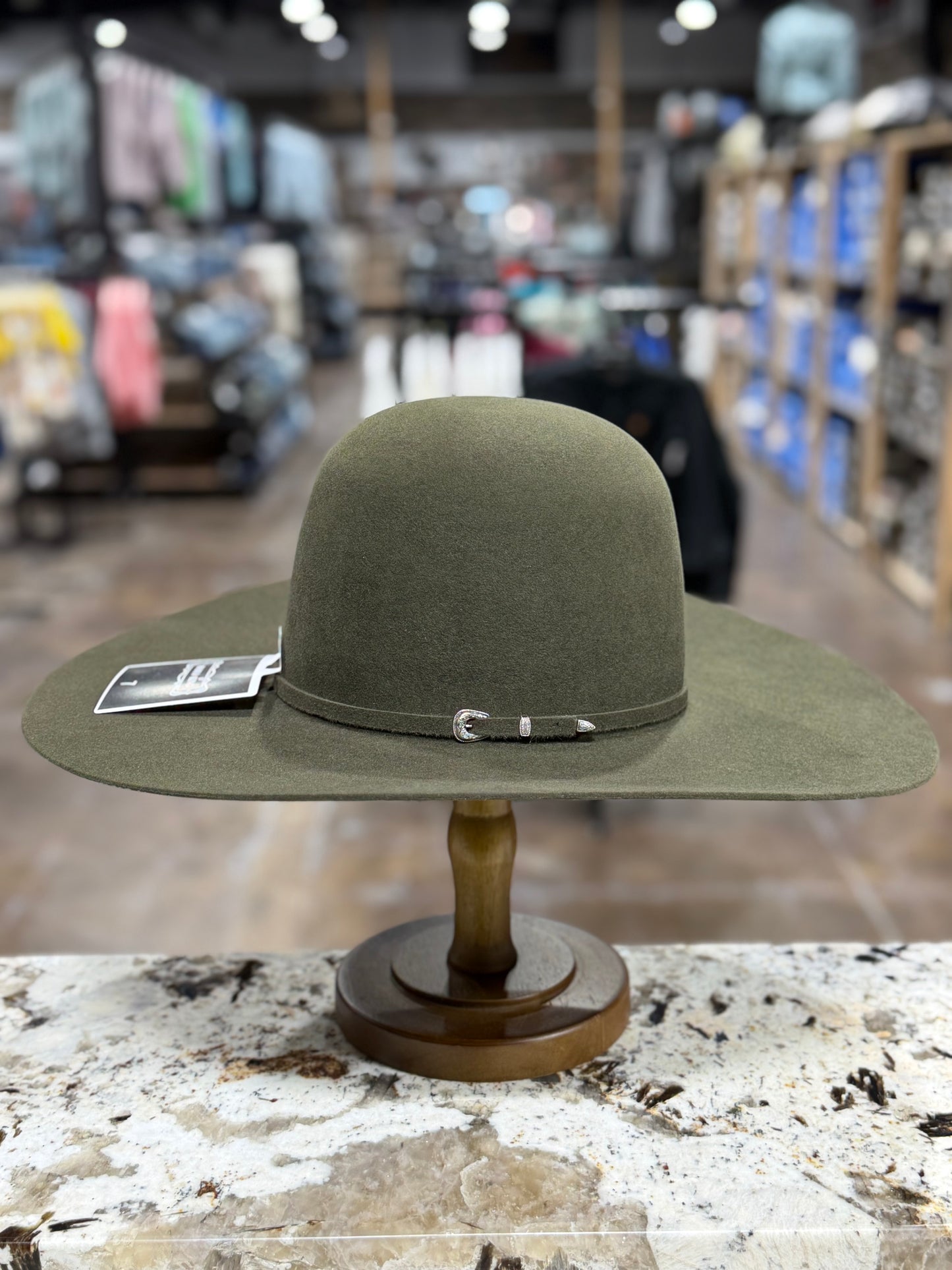 RODEO KING FELT 7X MOSS GREEN OPEN CROWN 4 7/8 INCH BRIM