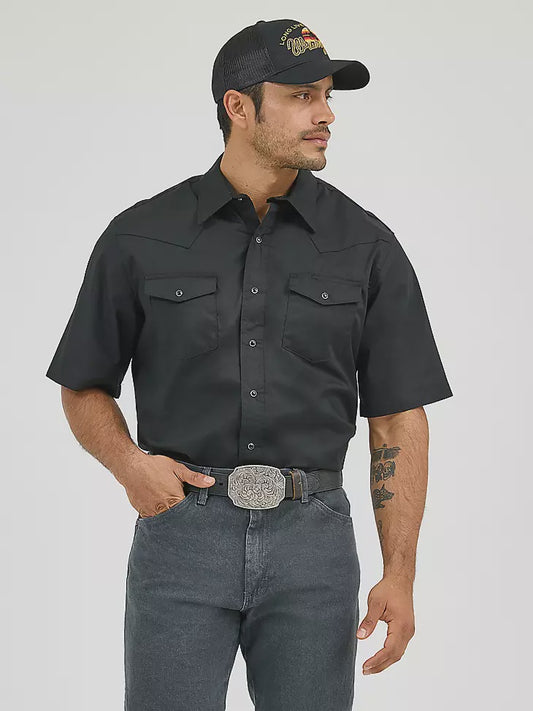 71106BK | WRANGLER MEN'S S/S SOLID BLACK WESTERN SNAP SHIRT