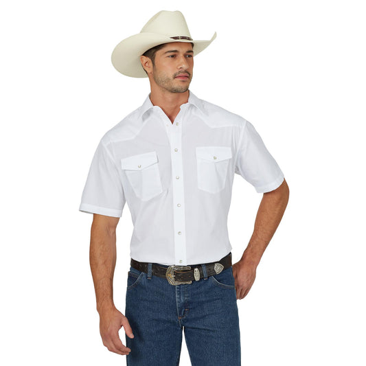 1071106WH | WRANGLER MENS S/S SOLID WHITE WESTERN SNAP SHIRT