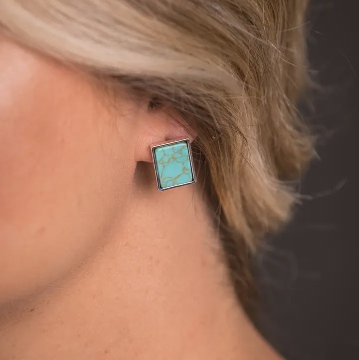 E801S | WEST & CO SILVER RECTANGULAR TURQUOISE STUDS
