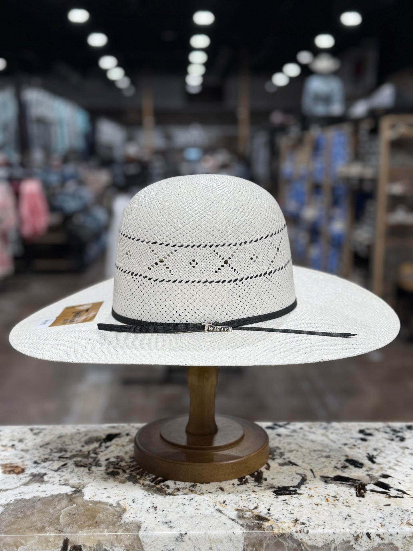 T70639OP | TWISTER STRAW SHANTUNG 30X WHITE OPEN CROWN 4 1/2 INCH BRIM