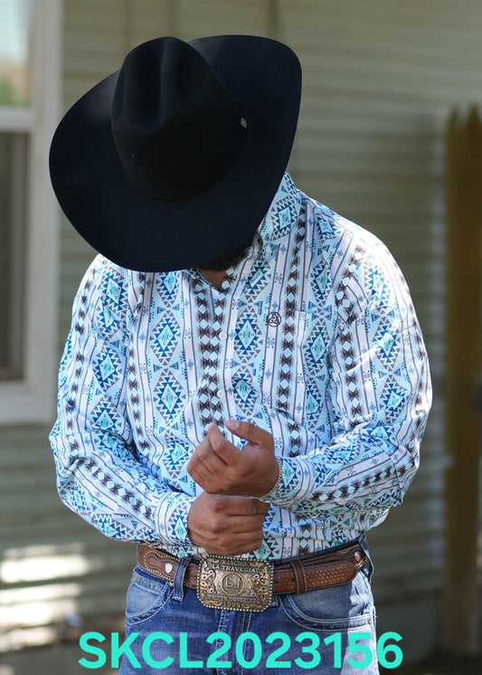 SKCL2023156 CUEROLINE WHITE/BLUE L/S BUTTON UP