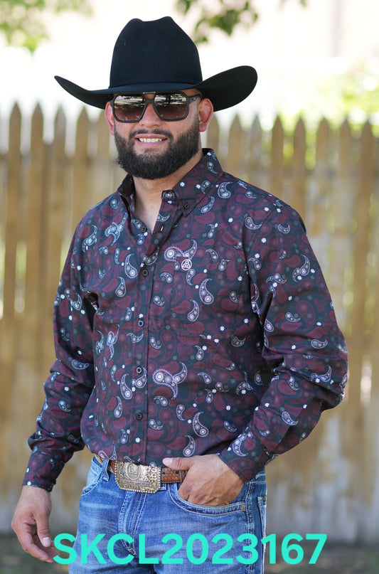 SKCL2023167 CUEROLINE BLACK/RED L/S BUTTON UP SHIRT