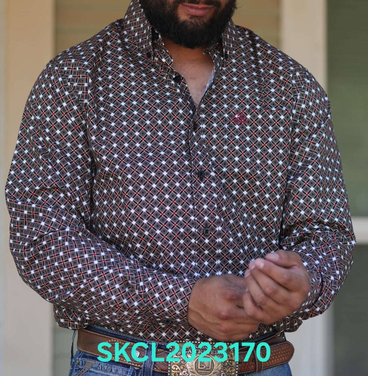 SKCL2023170 CUEROLINE BLACK/WHITE/RED L/S BUTTON UP SHIRT