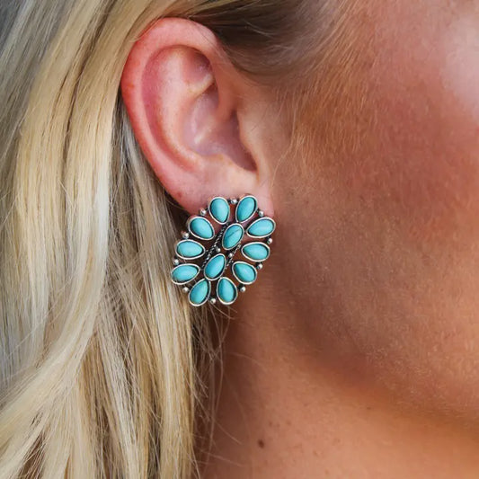 E1411 | 1.25" TURQUOISE OVAL CLUSTER POST EARRING