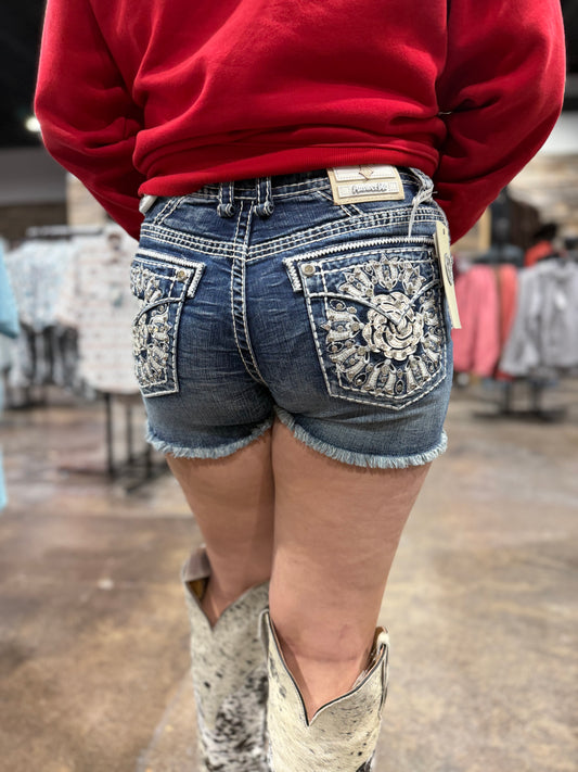 A1131-S | ANSWER ME WOMEN'S DARK DENIM SHORTS