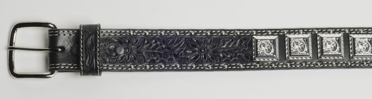 946| COWBOY CHROME KIDS COGNAC SILVER SQUARE CONCHO BELT