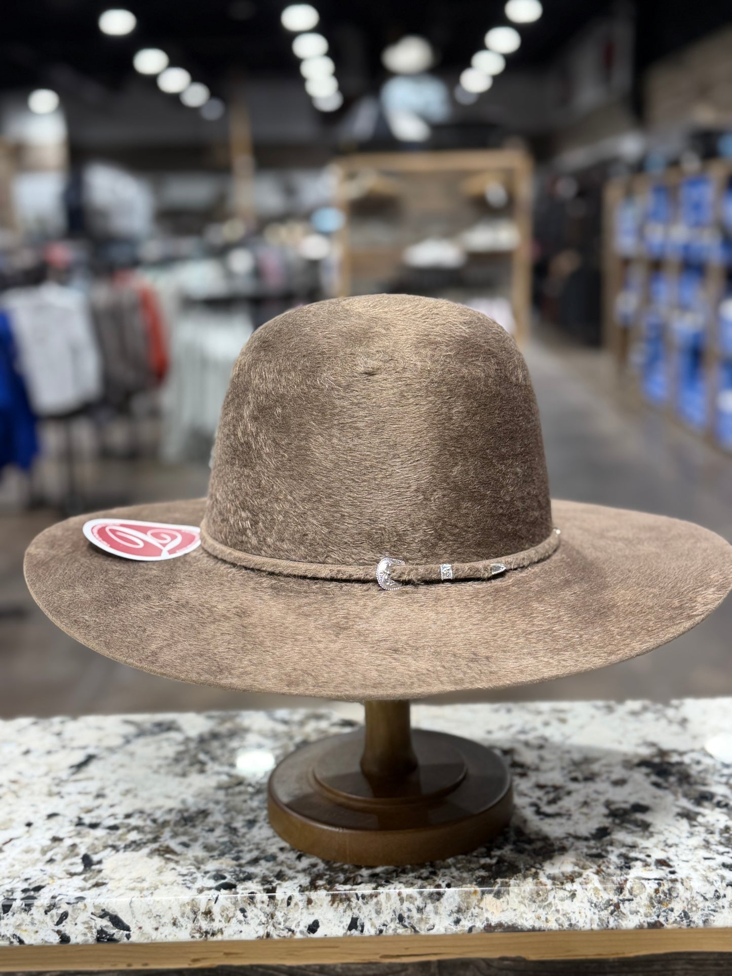 TACCHINOS FELT 10X GRIZZLY MUFLONE OPEN CROWN 4 1/2 INCH BRIM