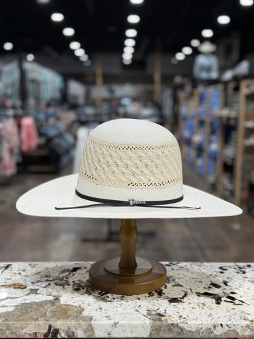 T70609OP | TWISTER STRAW 30X SHANTUNG WHITE OPEN CROWN 4 1/2 INCH BRIM