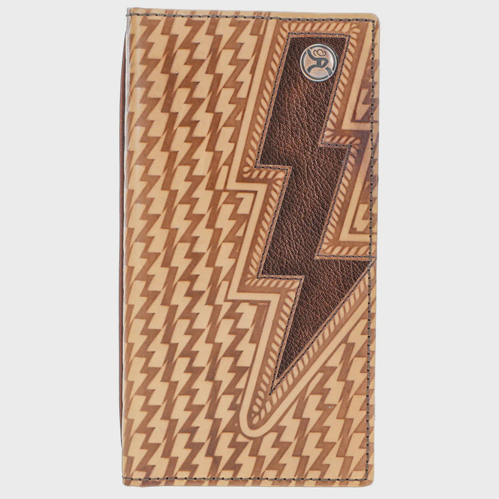RW016-TNBR | HOOEY "ZEMI" TAN BASKET WEAVE WITH BROWN LIGHTNING BOLT RODEO WALLET