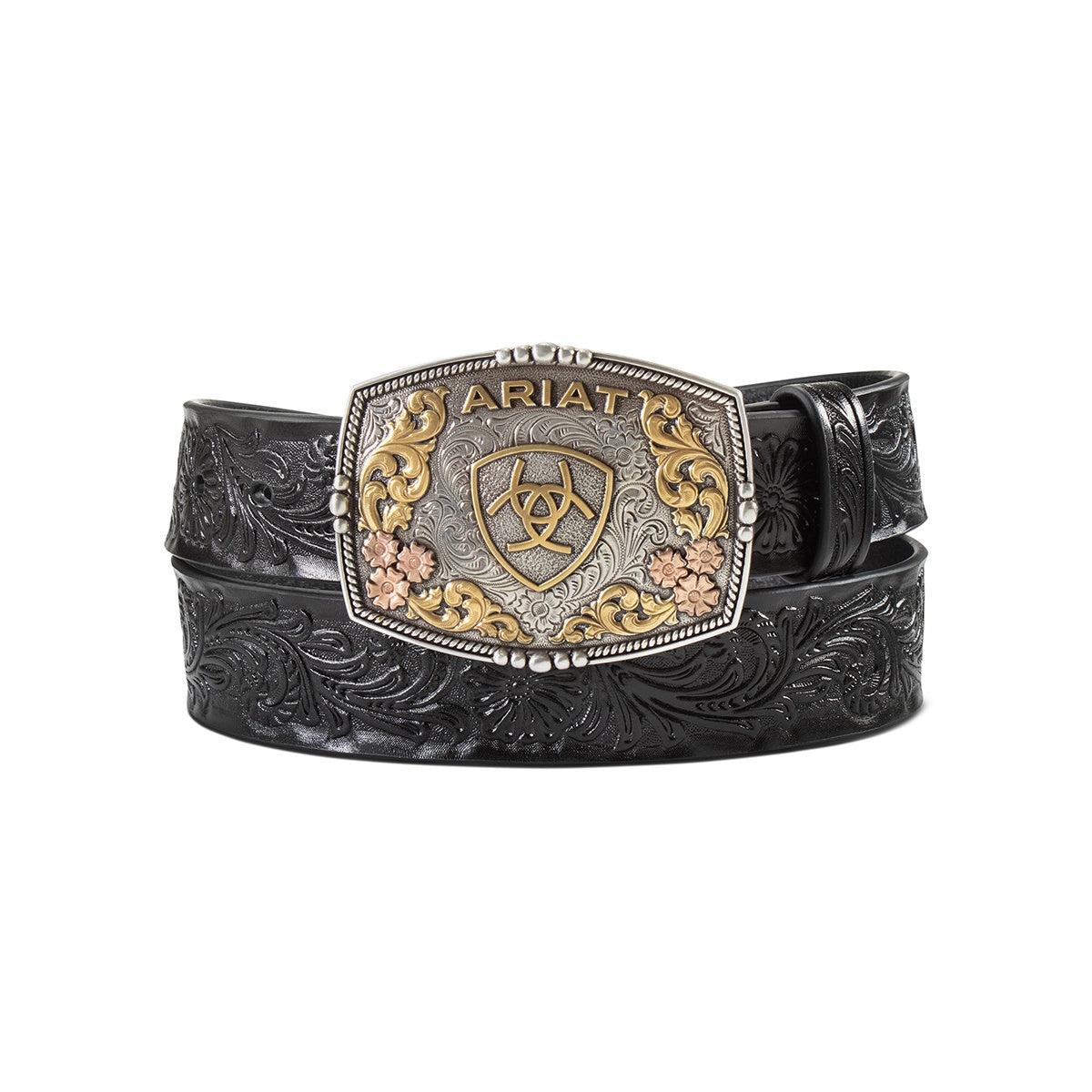 A1568101 | ARIAT WOMENS BLACK FLORAL EMBOSSED BELT