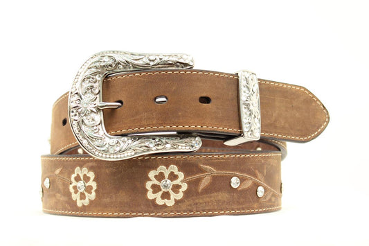 A1510202 | ARIAT WOMEN'S BROWN FLORAL RHINESTONE BELT