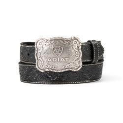 A1020401 | ARIAT MEN'S BLACK EMBOSSED BELT W/ PLATE BUCKLE