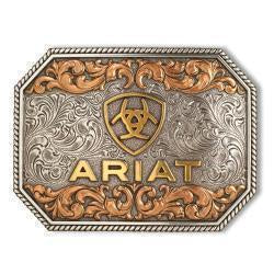 A37054 | ARIAT ANTIQUE SILVER & GOLD RAISED SHIELD LOGO BUCKLE
