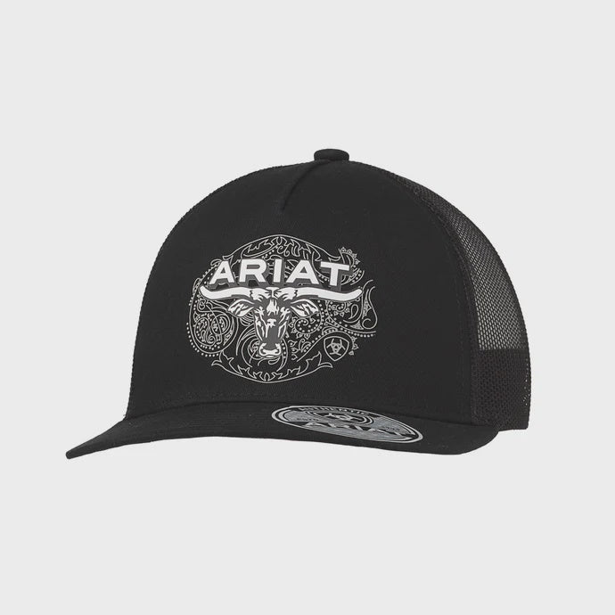 A300096801 | ARIAT MEN'S BLACK/WHITE BULL HAT