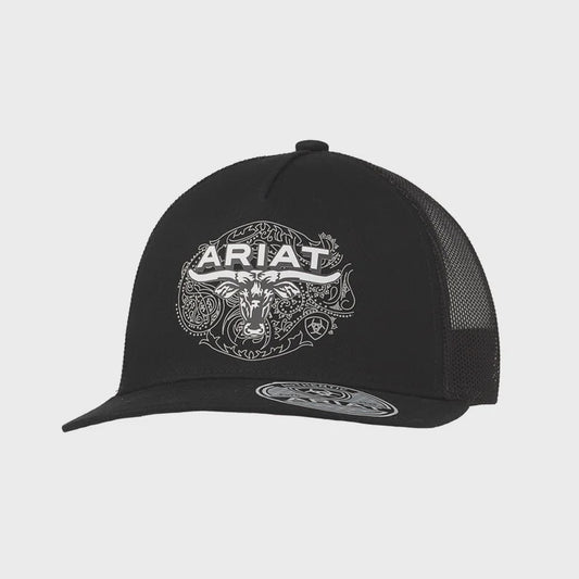 A300096801 | ARIAT MEN'S BLACK/WHITE BULL HAT