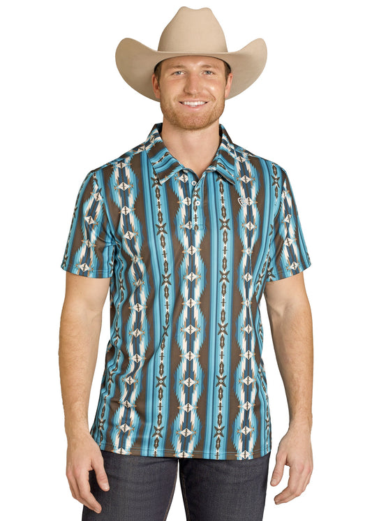 BM51T07683 | ROCK & ROLL MENS TEAL AZTEC POLO