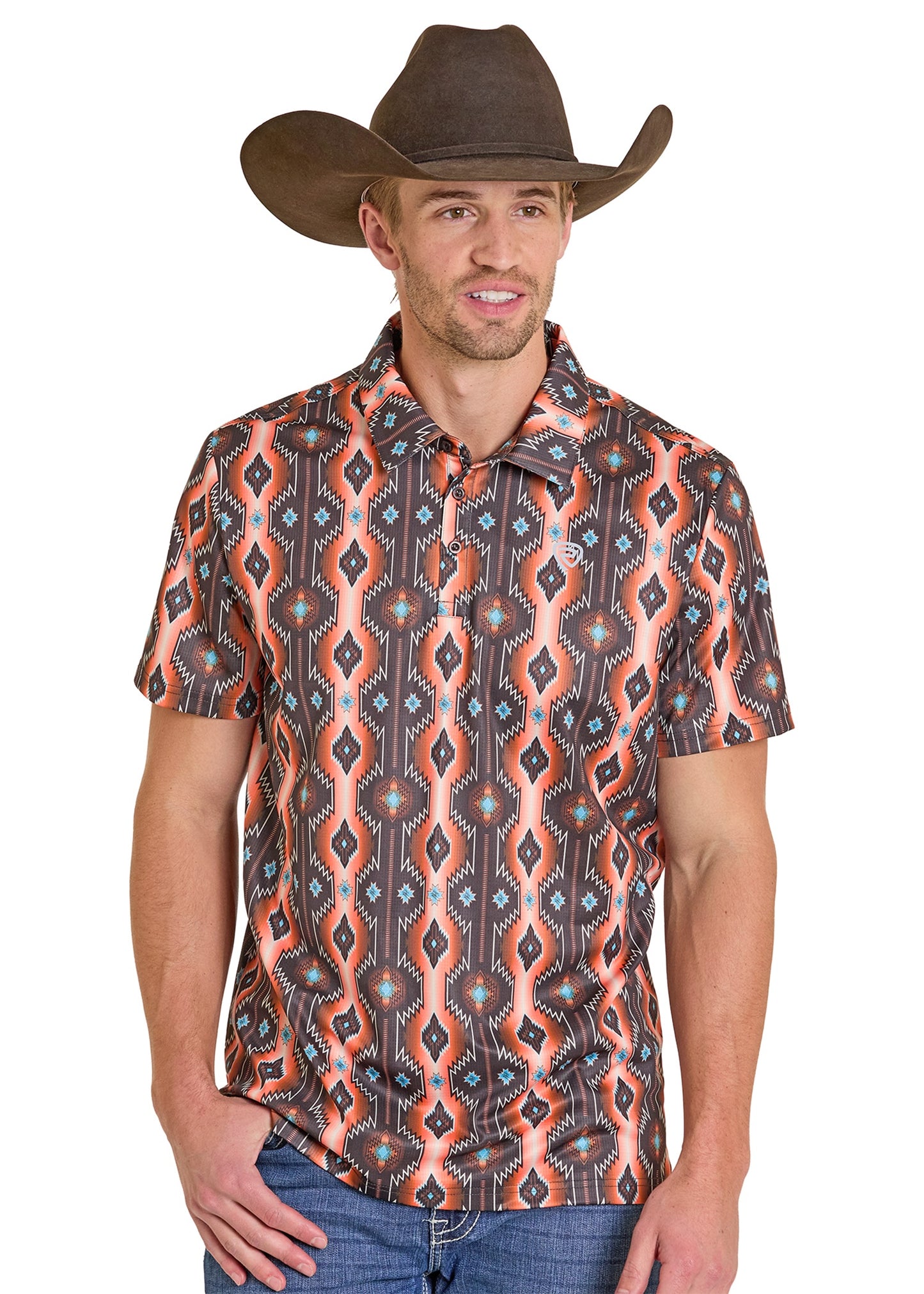 BM51T07686 | ROCK & ROLL MENS ORANGE AZTEC POLO