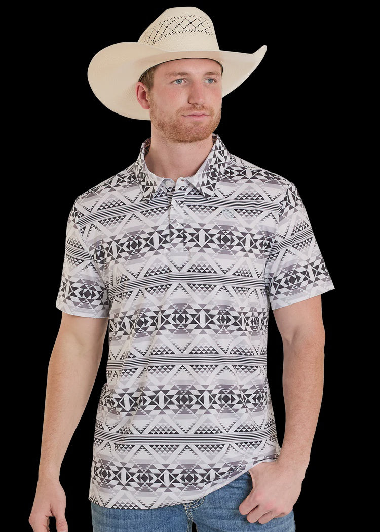 BM51T08343 | ROCK & ROLL MENS WHITE AZTEC PRINTED POLO