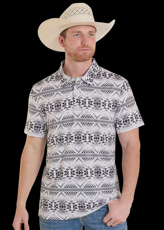 BM51T08343 | ROCK & ROLL MENS WHITE AZTEC PRINTED POLO